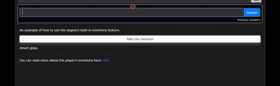 An item arrives for a bonus, and "use" types its code for the player