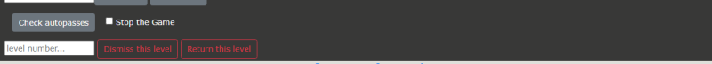 Running-game controls on the statistics page: autopasses, stopping the game, dismissing a level