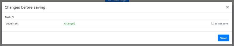 A big field in the changes window: the row says it changed, the text itself is behind the link